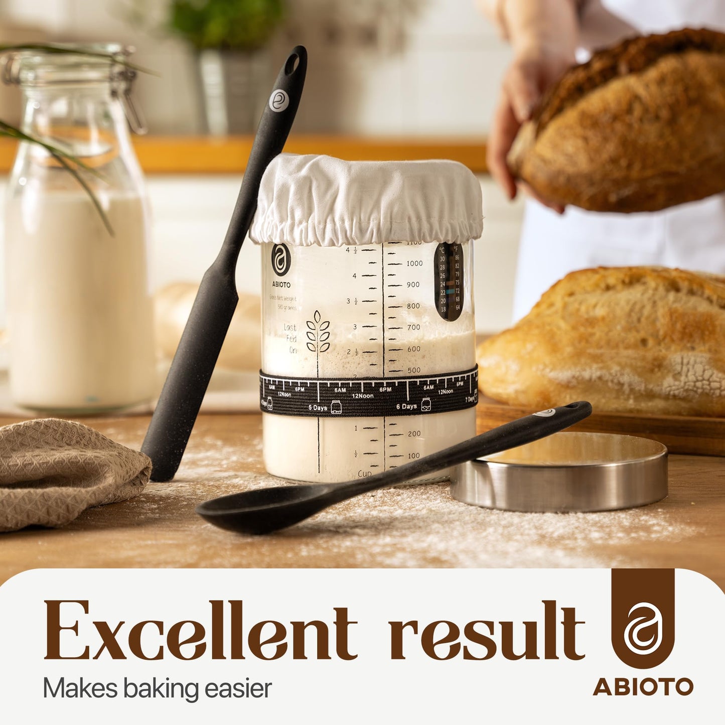 Sourdough Starter Kit with 40 oz Glass Jar – Extra Thermometer Strips and Breathable Covers Included in Sourdough Starter Jar Kit – A Perfect Sourdough Bread Starter Kit for Beginners to Expert