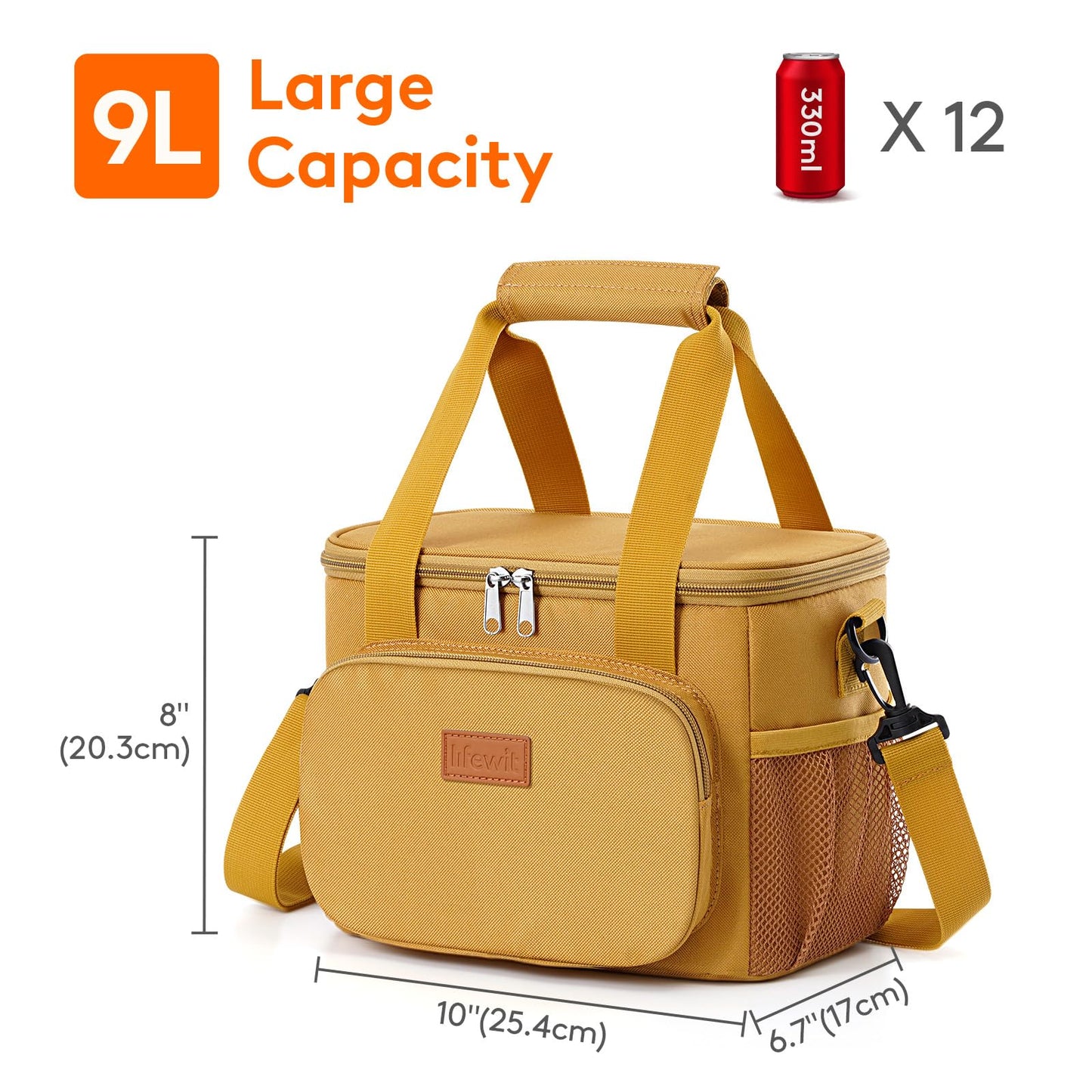 Lifewit Medium Lunch Bag, Insulated Lunch Box, Soft Cooler Cooling Tote for Adult Men Women, Brown 12-Can (9L)