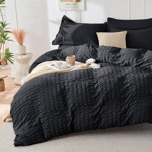 HYMOKEGE Black Twin Comforter Set - 5-Piece All-Season Luxury Bedding in a Bag with Sheets & Pillowcase