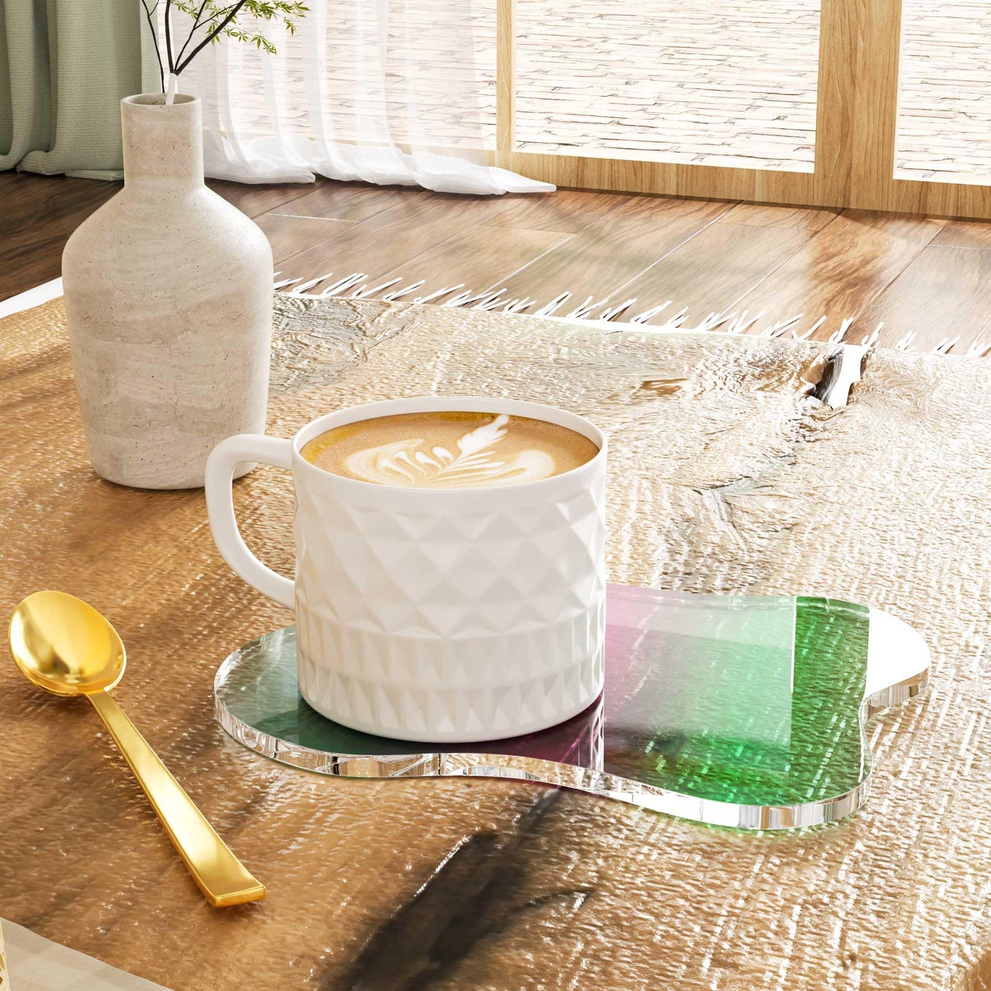 Leadiy Acrylic Coaster Decorative Plates, Irregular Bar Drink Coaster, Clear Cloud Shape Coffee Cup Coaster, Perfect for Tabletop Protection and Accessories Display.(Iridescent)