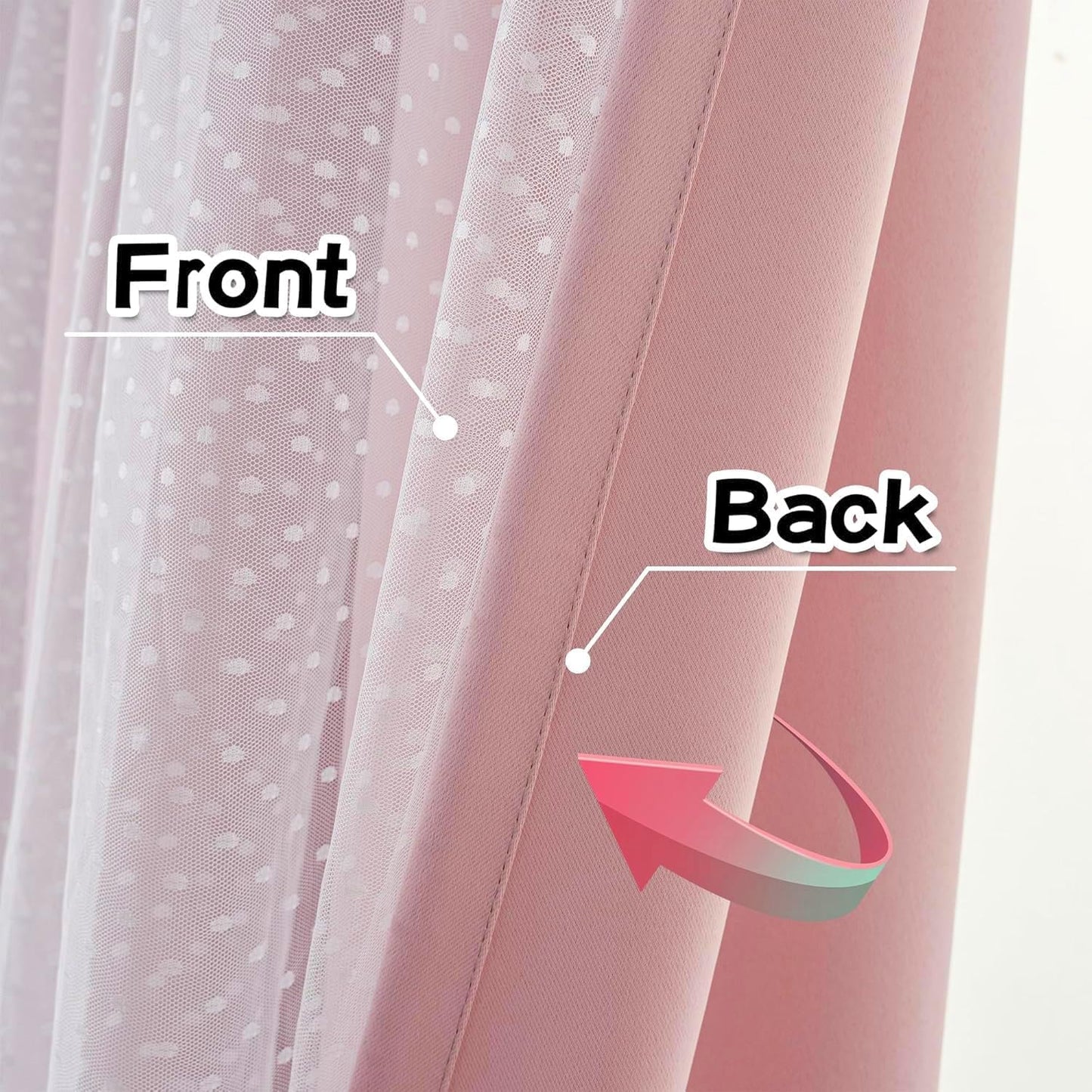 MYSKY HOME Pink Blackout Curtains - Double Layer Drapes with Polka Dots | 52x84 Inch, 2 Panels for Girls' Bedroom