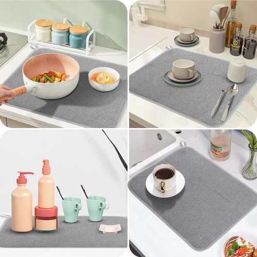 GeeRic Microfiber Dish Drying Mat, Super Absorbent Kitchen Dish Drying Pad, Reversible for Countertop, 15*20 inch Gray