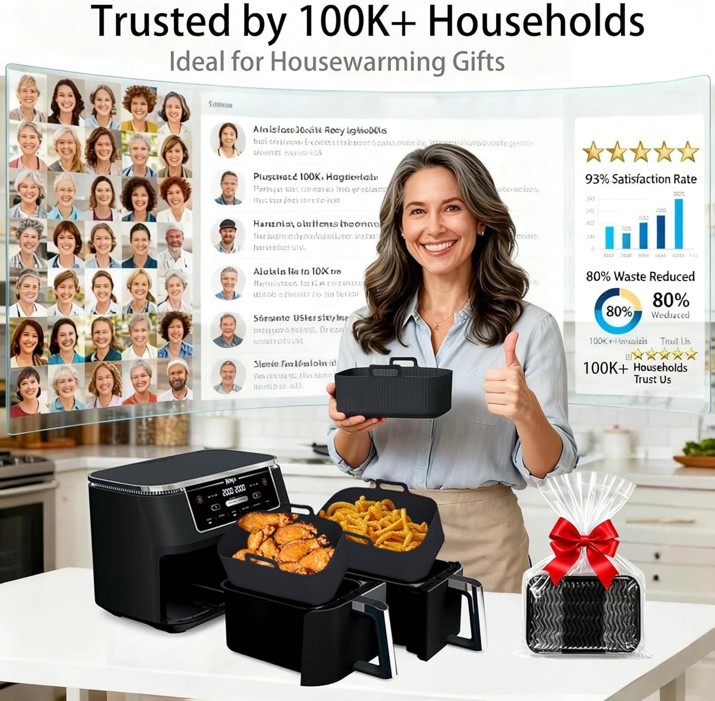 Silicone Air Fryer Liners for Ninja - Reusable 8QT Dual Basket | Easy-Clean, Dishwasher-Safe 2-Pack