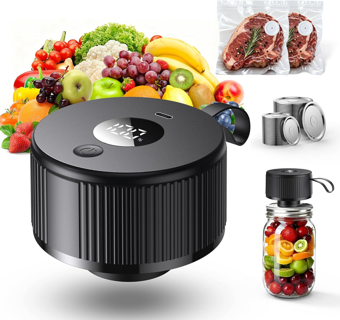 Skiennix Electric Mason Jar Vacuum Sealer - Upgraded Handheld Kit for Wide & Regular Mouth Jars | Portable Food Storage Solution
