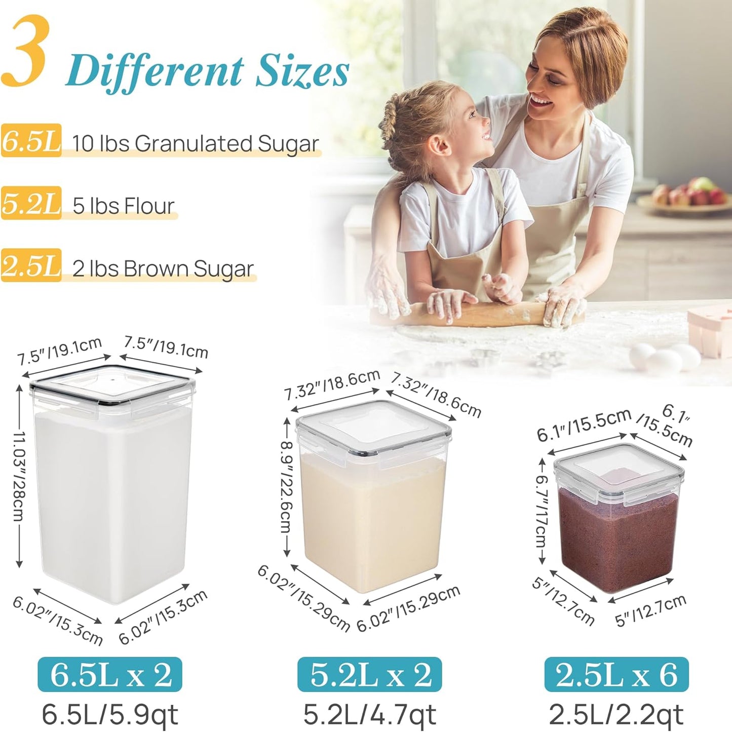 Vtopmart Airtight Food Canisters - 10 PCS Flour & Sugar Storage Containers, BPA-Free, Black