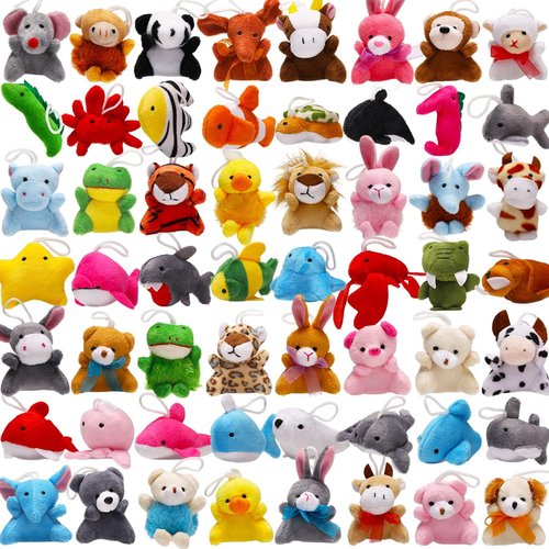 56 Pack Mini Plush Animals Toys Bulk, Small Stuffed Animals Set Including Sea Creatures, Keychain for Claw Machine, Birthday Party Favor, Goodie Bag Fillers, Carnival Prizes, Classroom Prizes & Reward
