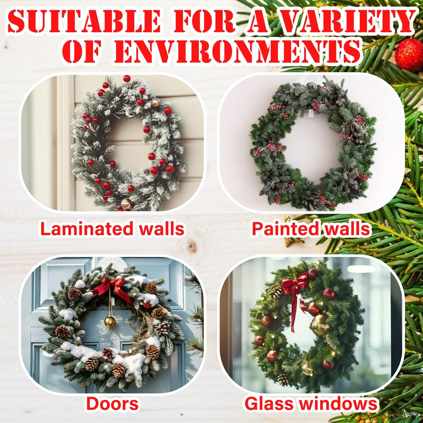 AceOrbit 4 Pack Suction Cup Wreath Hangers for Glass Front Door Heavy Duty Vacuum Suction Cup Hooks Removable Clear Wreath Holder for Window Kitchen Bathroom Shower Valentine's Decorations