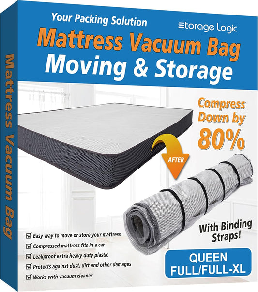 Storage Logic Foam Mattress Vacuum Bag - Vacuum Seal with 4 Adjustable Packing Straps | Queen/Full/Full-XL