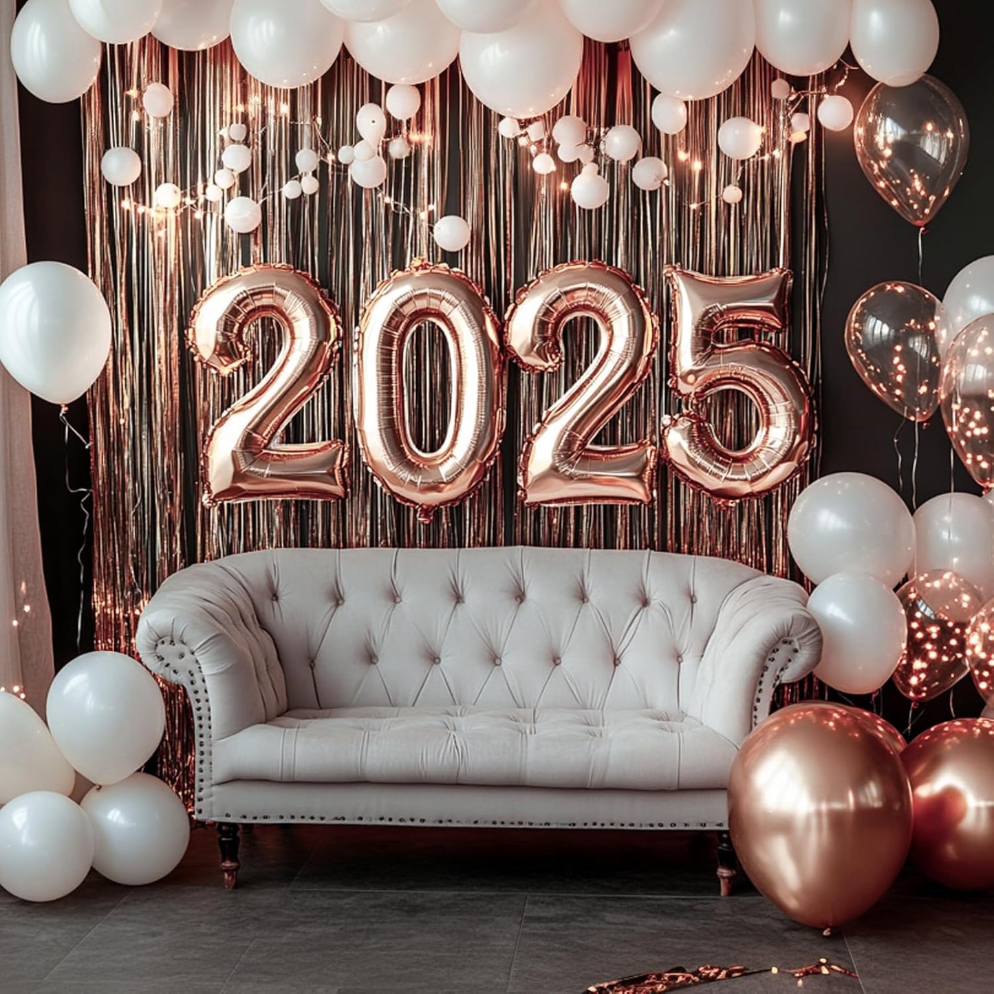 PartyWoo Rose Gold Curtains - 8.2ft Foil Fringe Backdrop for 21st Birthday & Bridal Showers