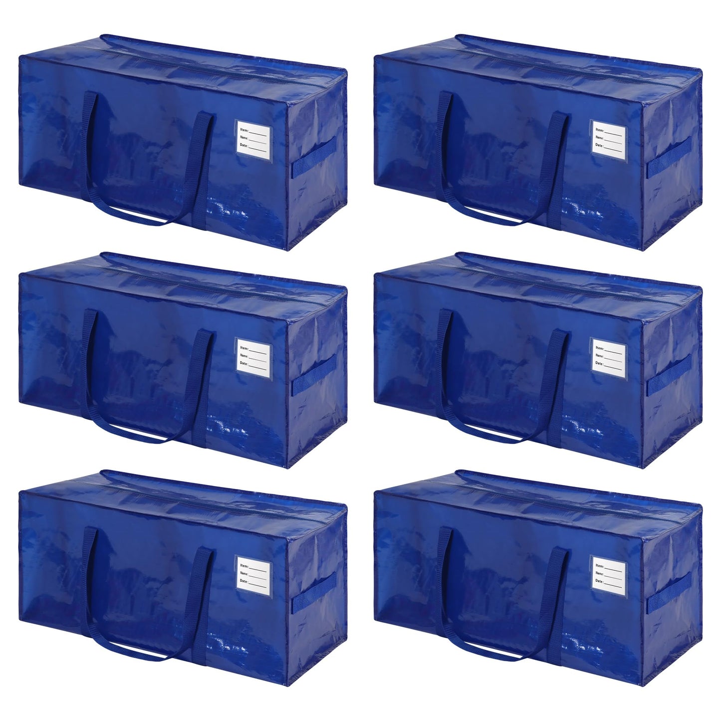 6 Pack Heavy Duty Extra Large Moving Bags with Handles, Waterproof Foldable Storage Totes, Clothing Storage Bags, Packing Moving Boxes for College Supplies & Seasonal Storage, Blue