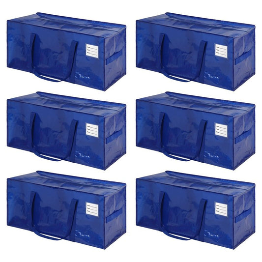6 Pack Heavy Duty Extra Large Moving Bags with Handles, Waterproof Foldable Storage Totes, Clothing Storage Bags, Packing Moving Boxes for College Supplies & Seasonal Storage, Blue
