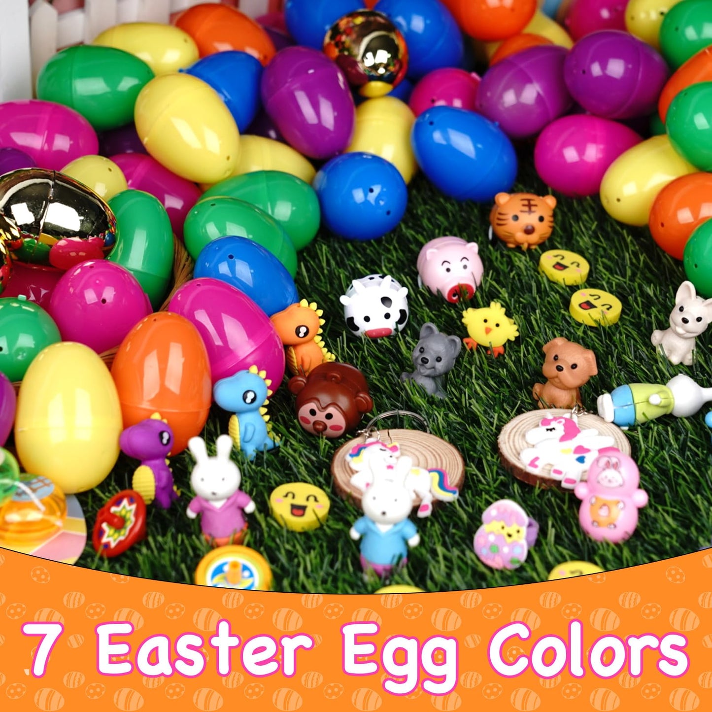 PIONJOY 50PCS Prefilled Easter Eggs with Toys ,50 Plastic Easter Eggs Fillers with Assorted Toys Easter Basket Stuffers for Kid Toddler Boys Girls Party Favors