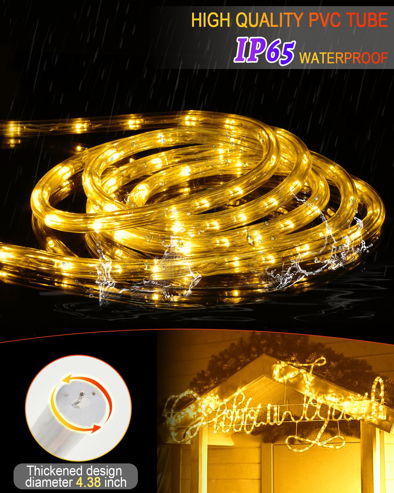 Coroor Rope Lights Outdoor Waterproof Christmas 100ft 720 LED, Flexible Connectable Tube Lights, String Lights Decorative Lighting for Garden Patio Pool Tree Bedroom Xmas Decor (Warm White)
