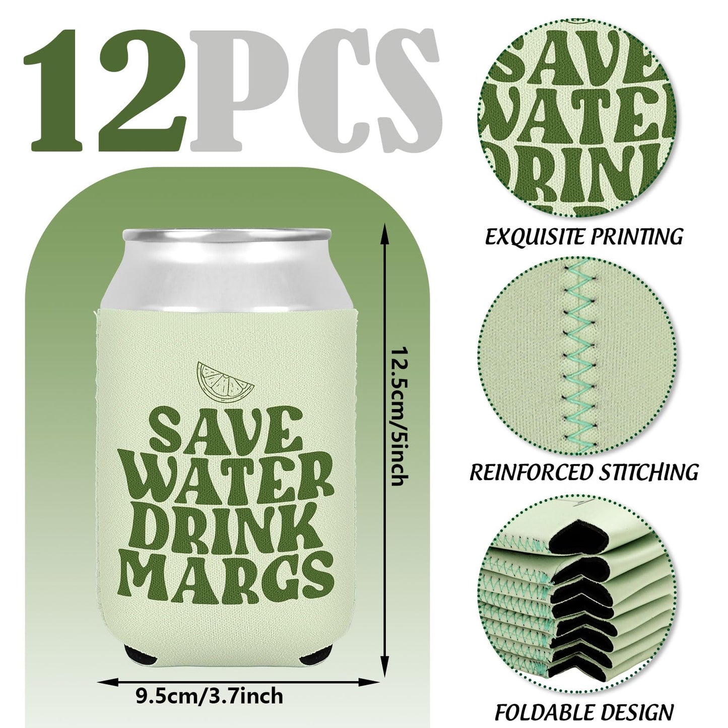 Whaline 12 Pcs Margs and Matrimony Bachelorette Can Sleeve 12 Oz Double Sided Printed Neoprene Insulated Beer Can Cooler Covers for Margarita Themed Wedding Bridal Shower Party Decor Drink Accessories