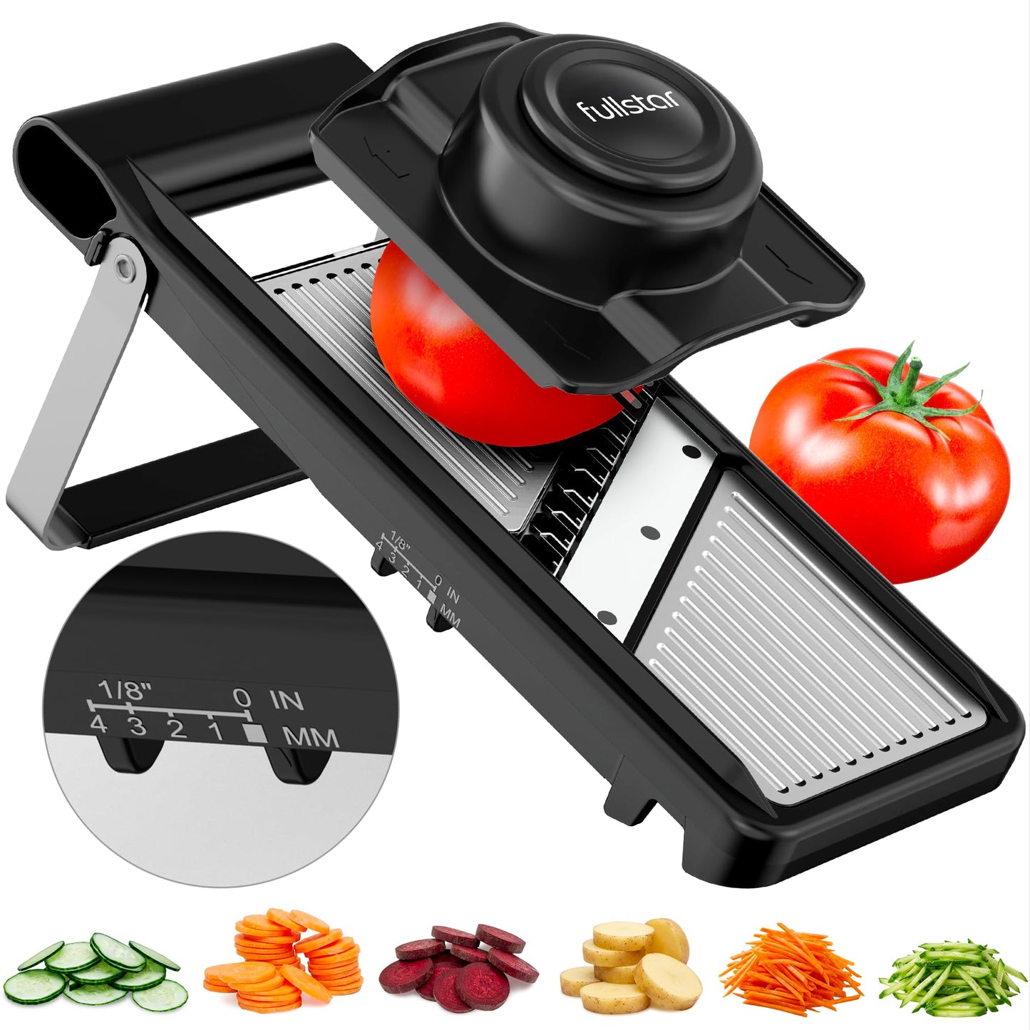 Fullstar Mandoline Slicer for Kitchen – Stainless Steel Vegetable Cutter & Cheese Grater with Adjustable Blades, Safety Glove & Catch Tray Included (7-in-1, Silver)