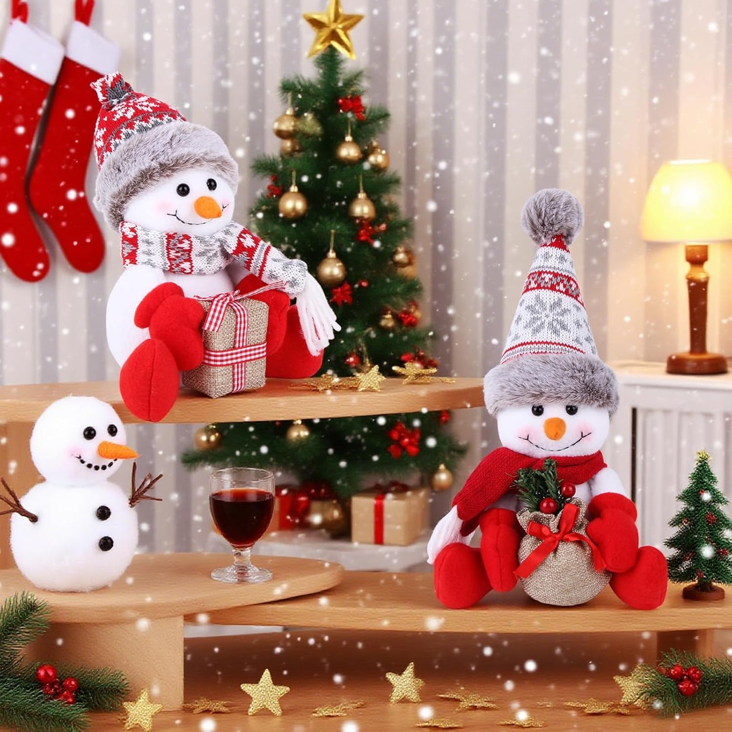Skiennix Christmas Snowman Decorations - 2 Pack Indoor Holiday Ornaments for Home Decor | Gift & Table Decor