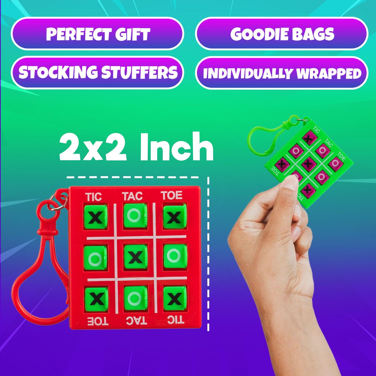 24 Mini Tic Tac Toe Games - Party Favors for Kids 3-5 and Up - 2-Inch Travel Size - Tic-Tac-Toe Keychain Game for Boys & Girls - Goody Bag Stuffers, Classroom Prizes, Valentine's Day, Birthday Gifts