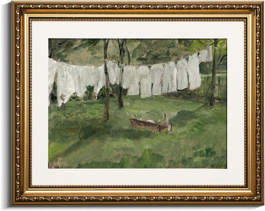 VIYYIEA Gold Framed Canvas Wall Art - Vintage Laundry Room Print | Antique Oil Painting, 13x16in