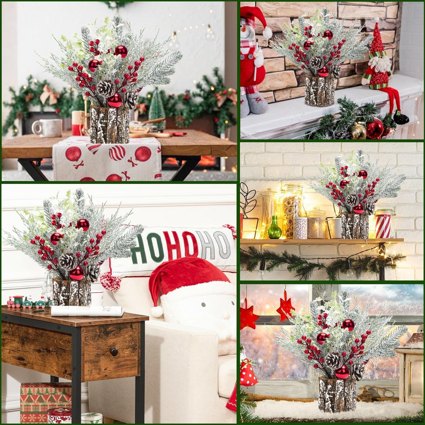 Skiennix Christmas Table Decorations - 14 Inch Potted Christmas Tree with Lights & Pine Cones | Holiday Centerpiece