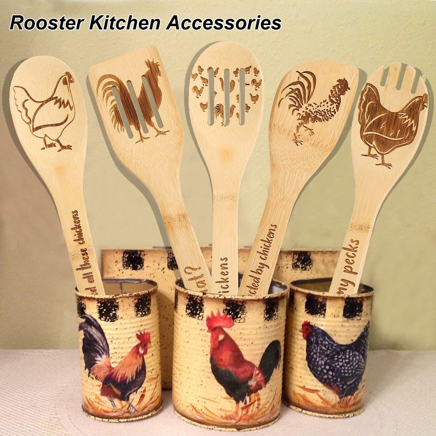 Chicken Wooden Spoons for Cooking Cute Chicken Kitchen Accessories Rooster Kitchen Decor Farmhouse Chicken Kitchen Utensils Funny Chicken Gifts for Women