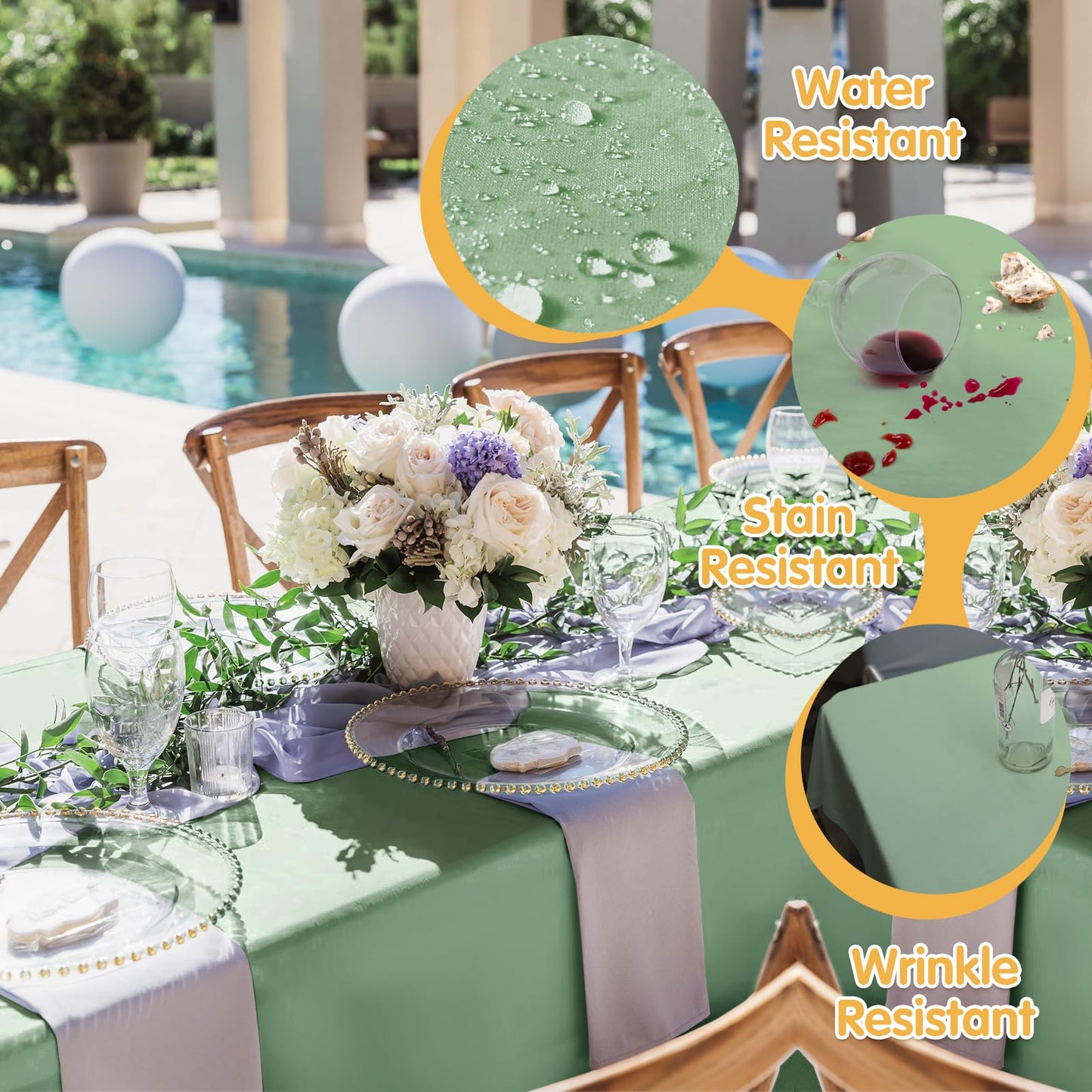 BRILLMAX 10 Pack Sage Green Tablecloths 60 x 126 Inch for 8ft Rectangle Tables - 150 GSM Polyester Fabric, 15" Standard Drop, Water, Stain & Wrinkle Resistant Cloth Cover for Wedding Dining Buffet