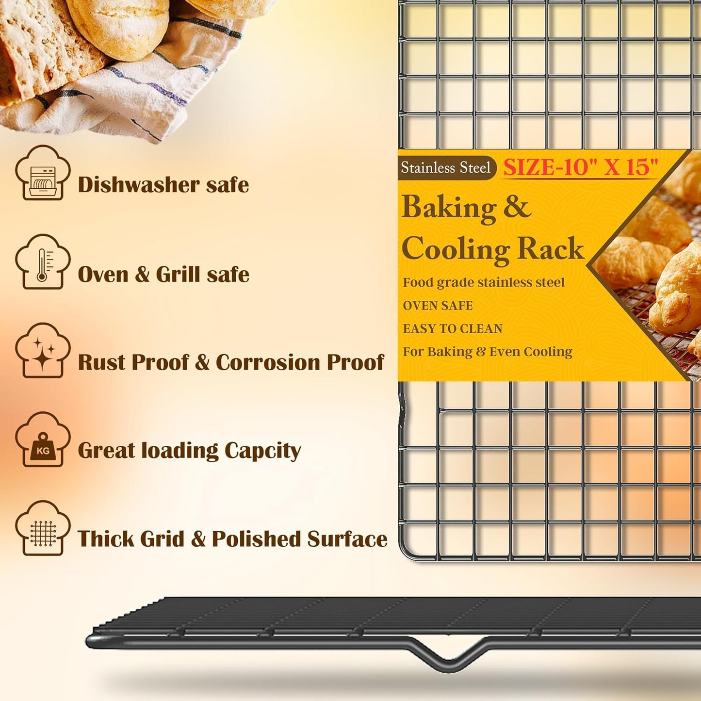 Skiennix Cooling Racks - Heavy Duty Stainless Steel Baking Rack Set | 10" x 15" | Oven & Dishwasher Safe