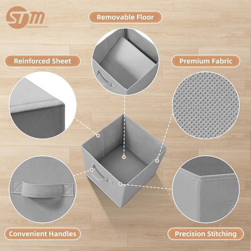 **Storage Maniac 11-Inch Collapsible Storage Cubes - Durable Fabric Bins for Closet & Organization | 6-Pack, Grey**