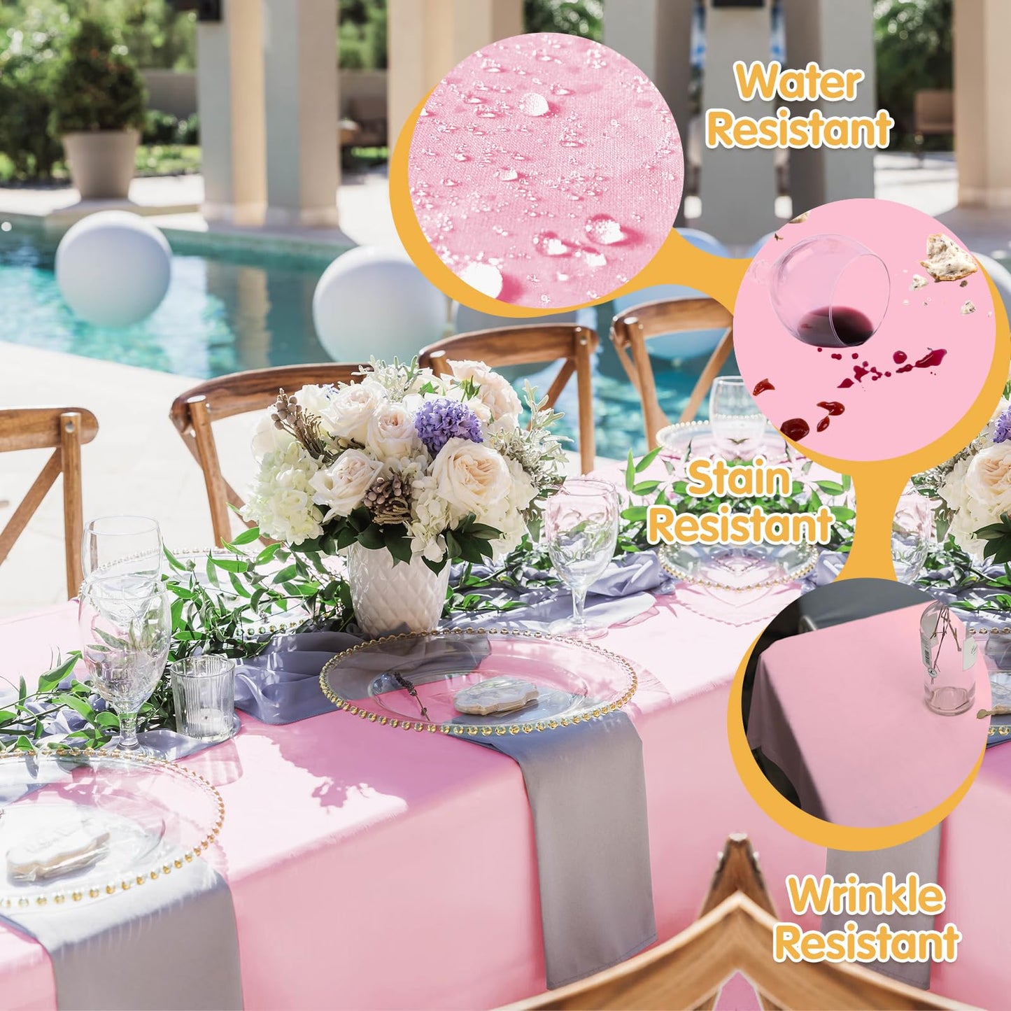 BRILLMAX 4 Pack Pink Tablecloths 90 x 132 Inch for 6ft Rectangle Tables - 150 GSM Polyester Fabric, Floor Length Drop, Water, Stain & Wrinkle Resistant Cloth Cover for Wedding Reception Banquet