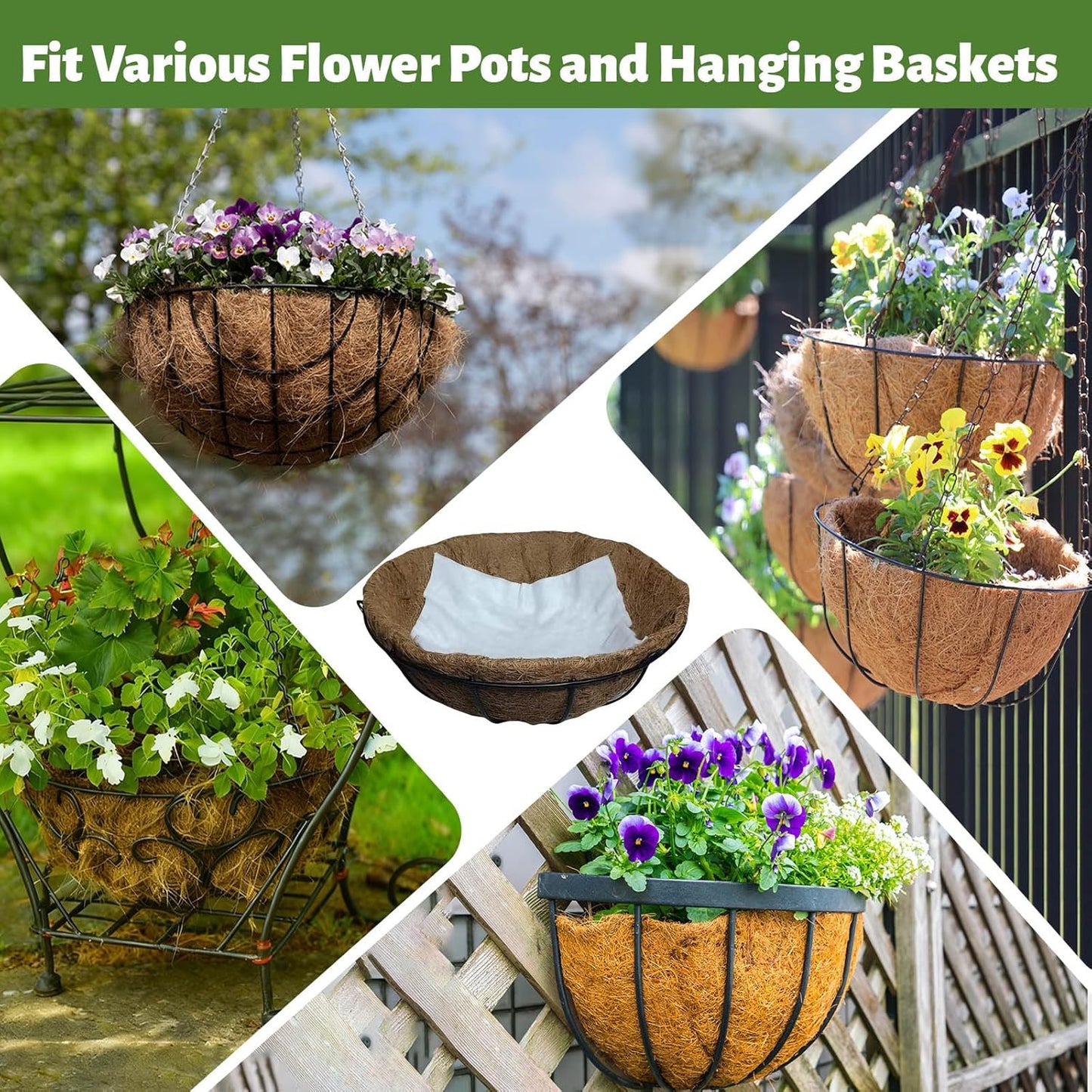 Premium Felt Plant Liners by [Brand Name] - Self-Watering Hanging Basket Liners, 10x10 Inch, 30-Pack for Optimal Water Retention & Drainage