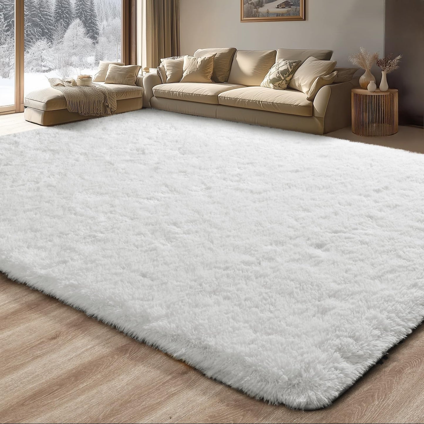 Merelax Soft Modern Indoor Large Shaggy Rug for Bedroom Livingroom Dorm Kids Room Home Decorative, Non-Slip Plush Fluffy Furry Fur Area Rugs Comfy Nursery Accent Floor Carpet 5x8 Feet, Ivory