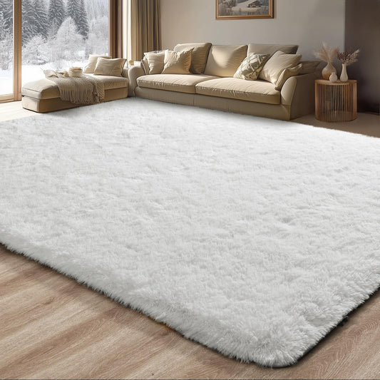 Merelax Soft Modern Indoor Large Shaggy Rug for Bedroom Livingroom Dorm Kids Room Home Decorative, Non-Slip Plush Fluffy Furry Fur Area Rugs Comfy Nursery Accent Floor Carpet 5x8 Feet, Ivory