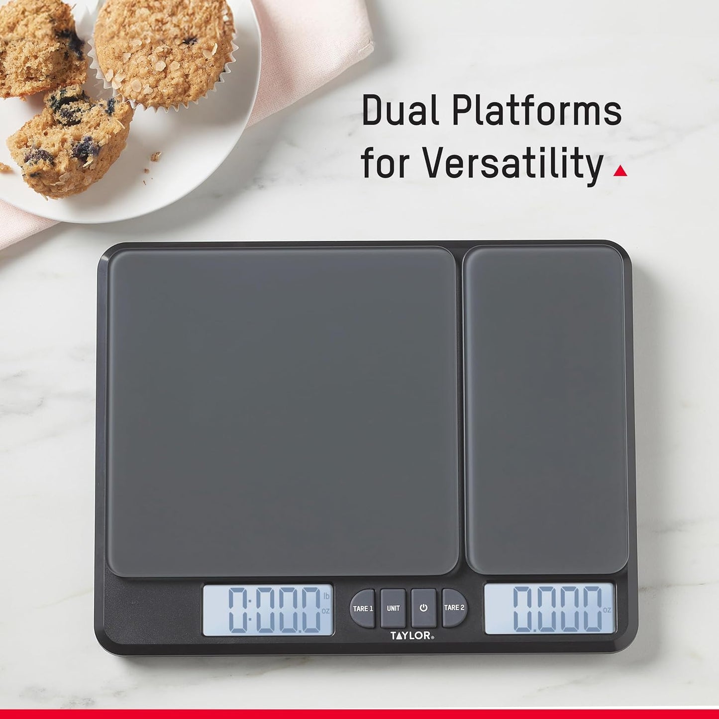 Taylor Kitchen Scale - Dual Platform Digital Grams & Ounces for Weight Loss & Cooking | 15lb Capacity, Black