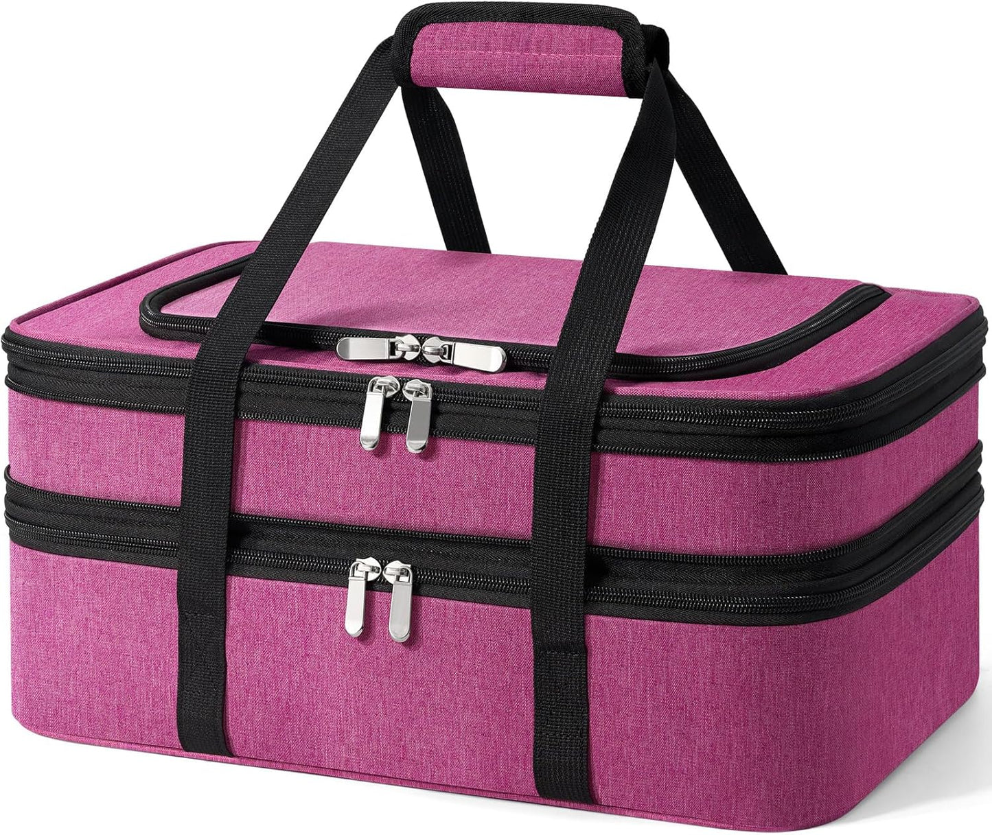 Skiennix Insulated Double Casserole Carrier - Portable Hot/Cold Food Tote Bag for Potlucks | Fits 9" x 13" Dish - Pink