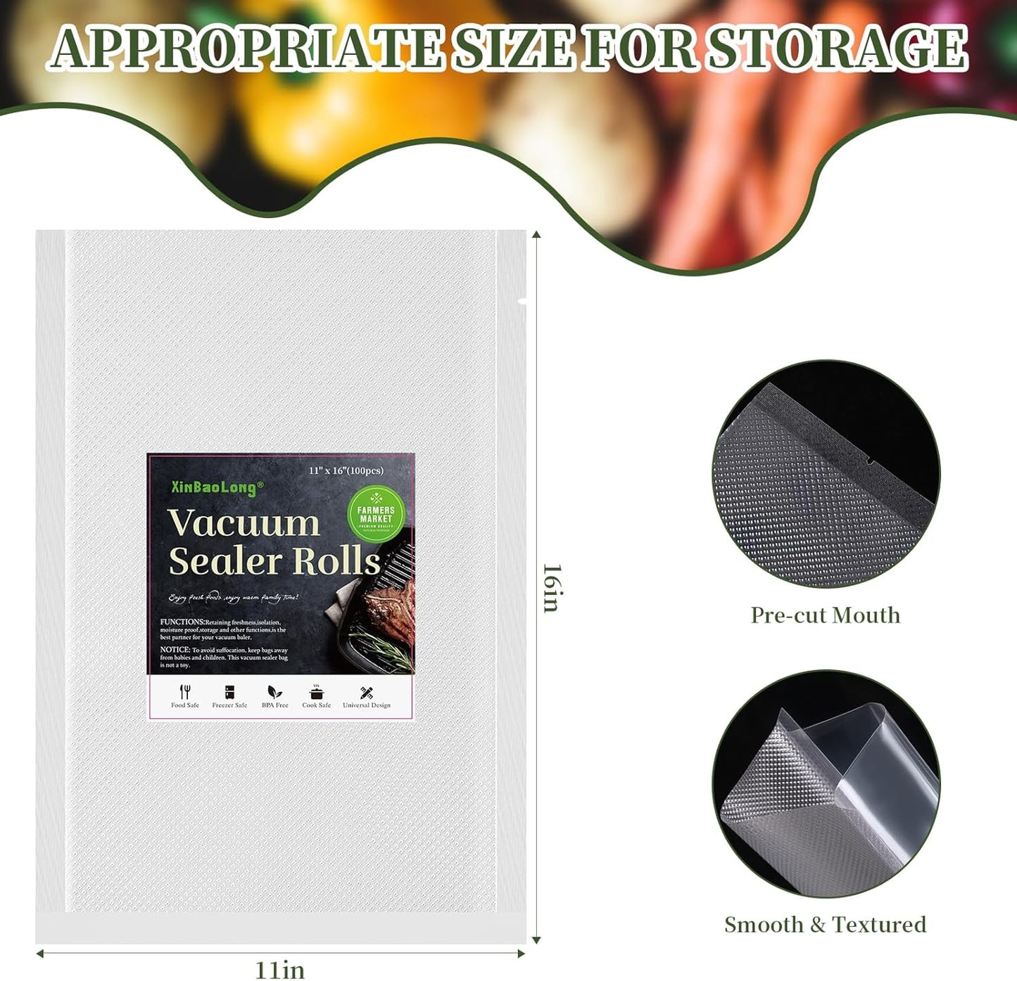 Vacuum Sealer Bags - 100 Quart 11" x 16" | Commercial Grade BPA-Free, Durable Food Storage & Sous Vide
