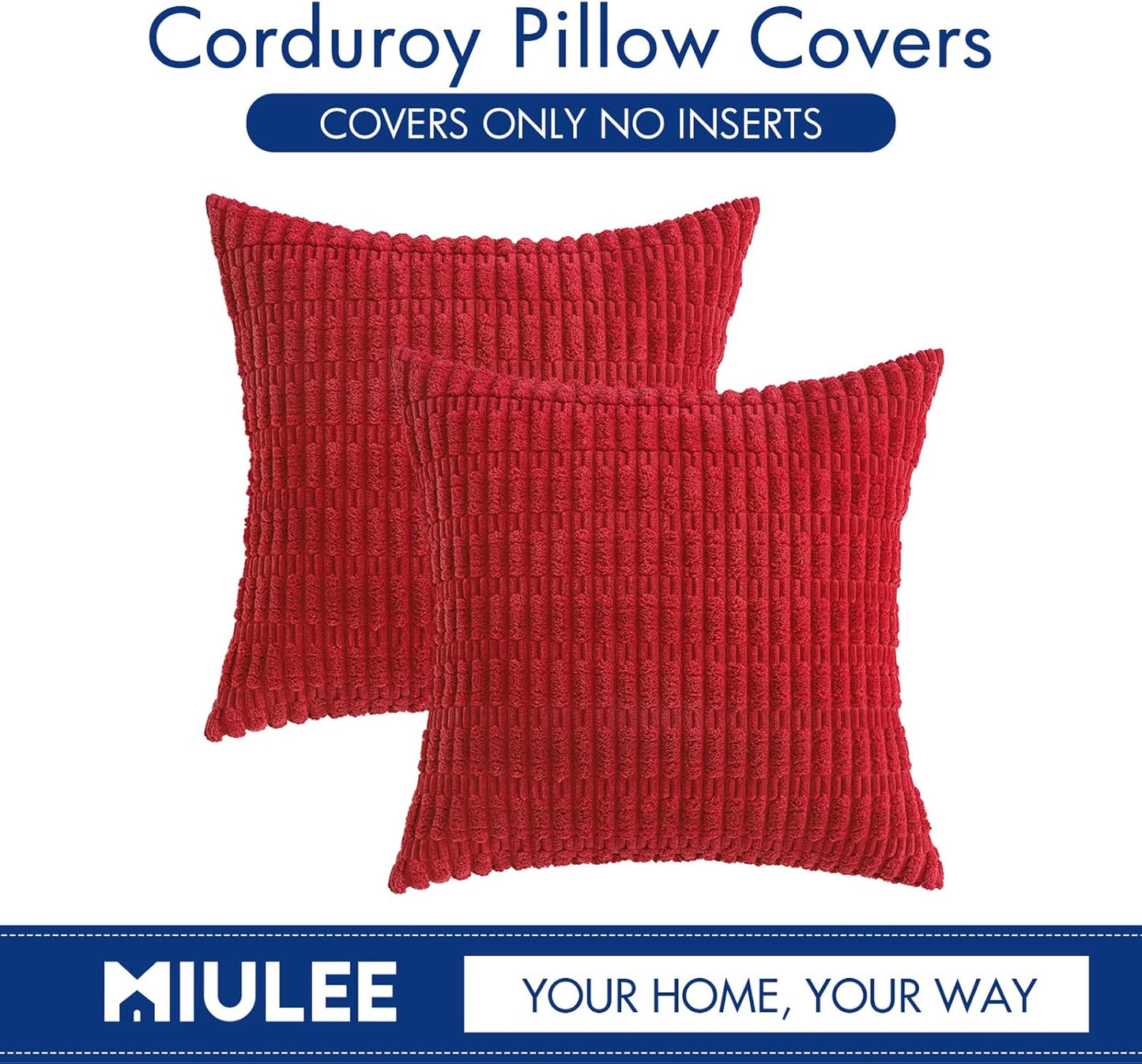 MIULEE Red Corduroy Decorative Pillow Covers - Soft Boho Striped Design | 18x18 Inch for Modern Home Decor