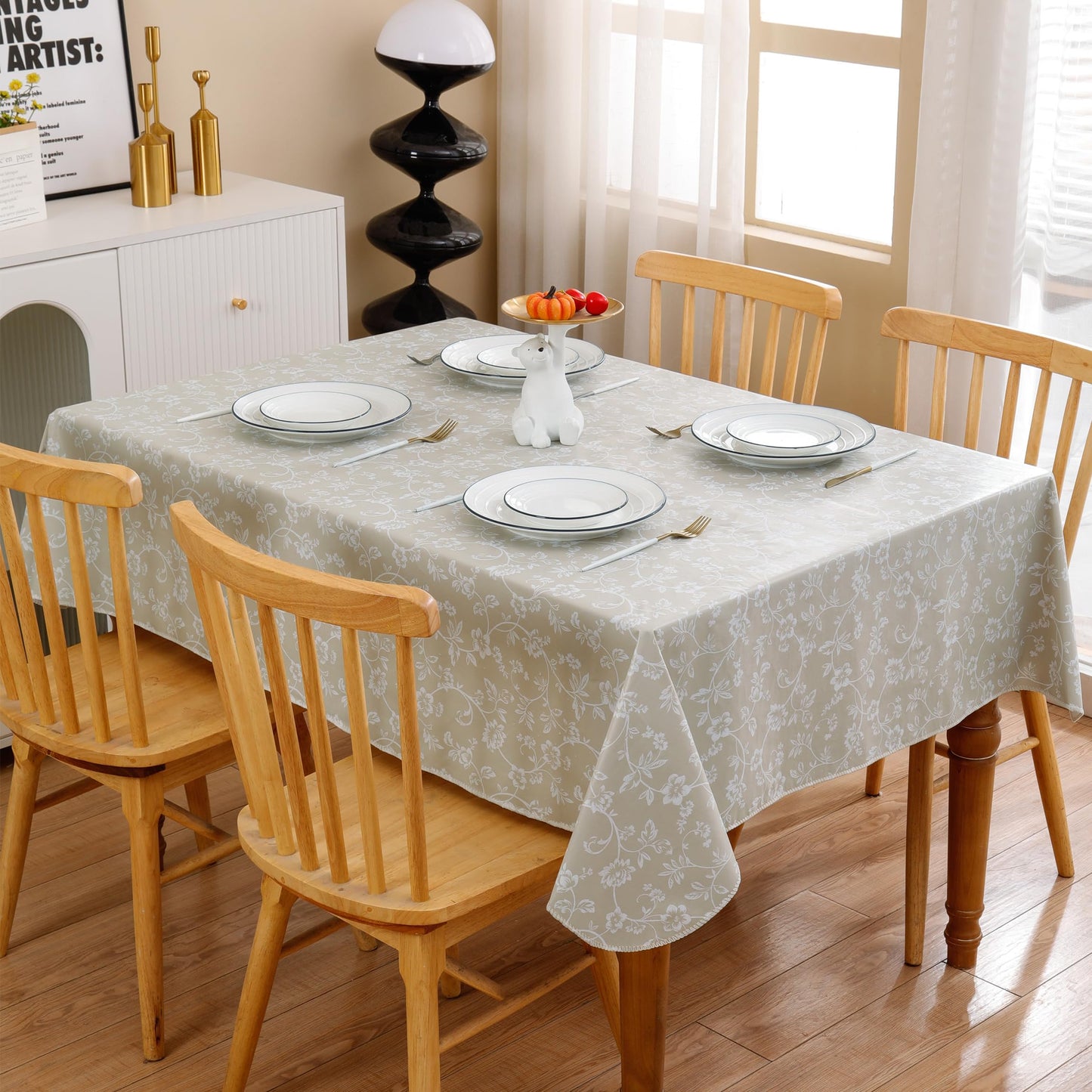Heavy Duty Vinyl Tablecloth with Flannel Backing Waterproof Oil-Proof Plastic Table Cloth Stain-Resistant Wipeable Rectangle or Square Table Cover for Indoor and Outdoor (Red Flower,54x54 Inch)