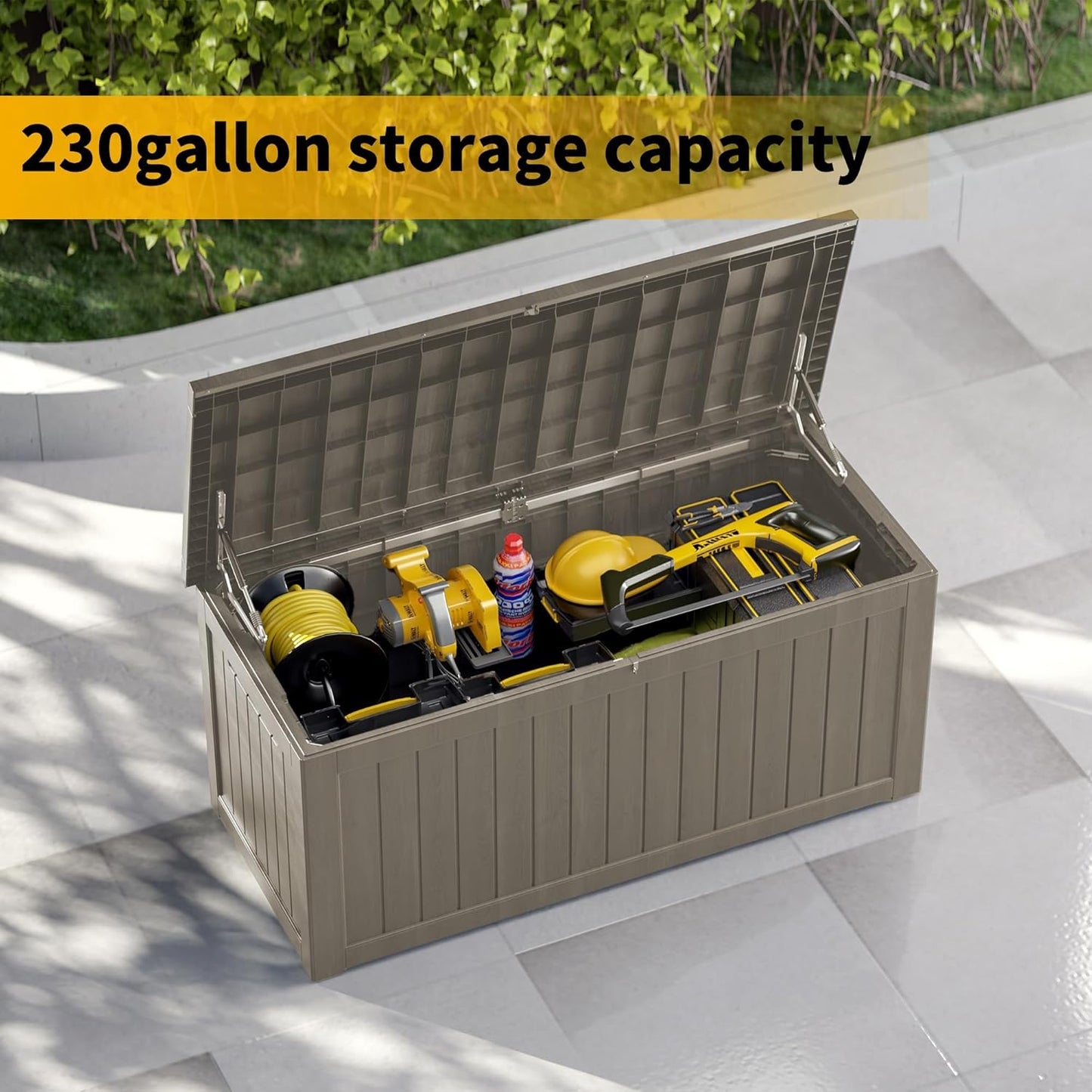 Regine Switzerland 270 Gallon Heavy Duty Deck Storage Box - Extra Large Organizer for Patio & Garden Tools | Slate Grey