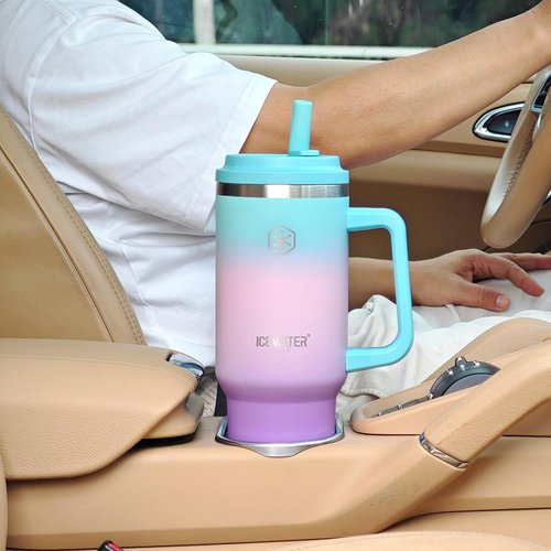 ICEWATER 40 oz Insulated Tumbler - 100% Leak Proof with 2 Lids & Handle | Stainless Steel in Violet