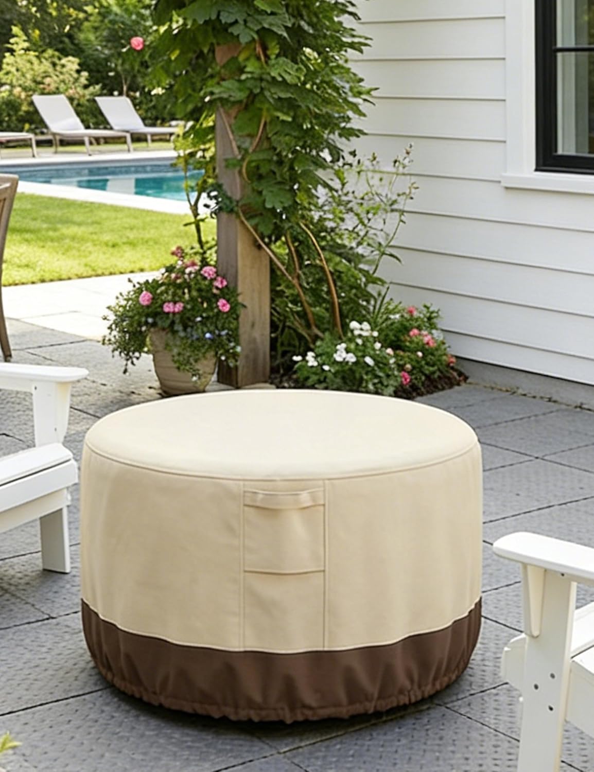 Vailge Round Fire Pit Cover - 100% Waterproof Heavy-Duty Protection | Outdoor with Air Vent & Handle