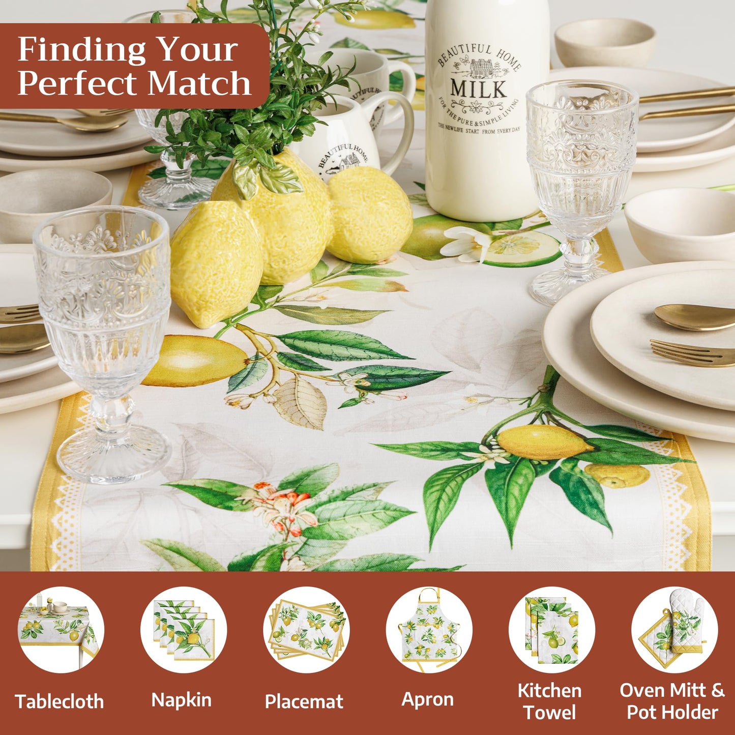 Maison d' Hermine Table Runner 100% Cotton Single Layer Table Runners 72 inches Long Decorative for Home Kitchen Dining Party Gifts for Mothers Day Spring Summer (Limoncello)