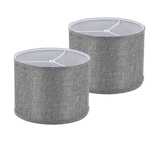 Set of 2 Small lampshades 10 inch for Table lamps and Nightstand Lamps,Assembly Required,Small Drum lamp shade Spider Fitter, Handcrafted Natural Linen lamp shades (Grey, 10"x10"x8")