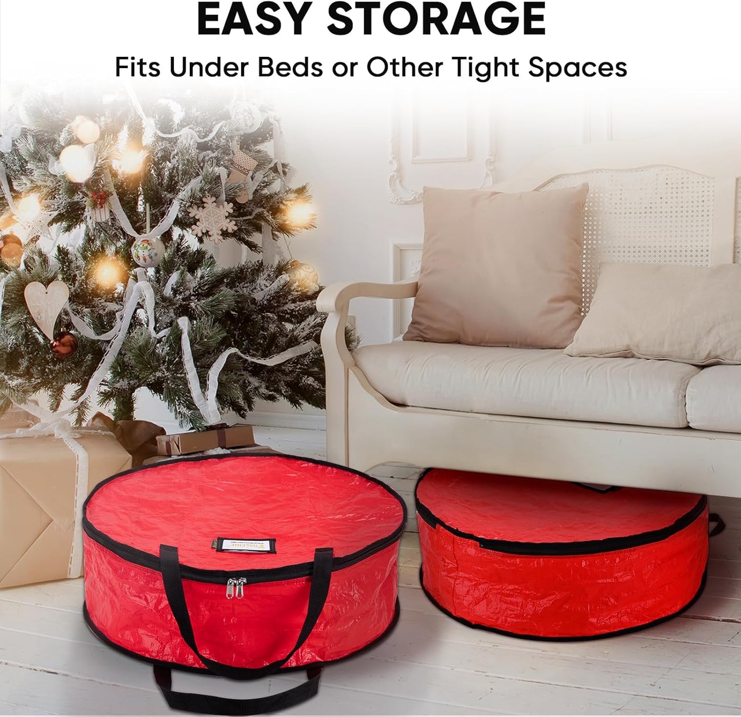 BALEINE Wreath Storage Bags - 2 Pack Tear-Resistant Holiday Wreath Containers (Green, 24"x8")
