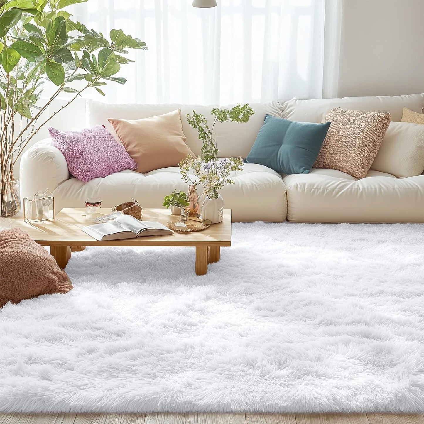 OLANLY 6x6 Area Rug - Soft, Fluffy Shaggy Design | Machine Washable Indoor Carpet for Kids & Home Decor