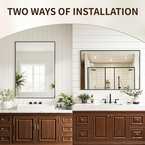 FICTOR Bathroom Vanity Mirror - Shatterproof & Anti-Rust, 36" x 24" Wall-Mounted Black Rectangle Mirror