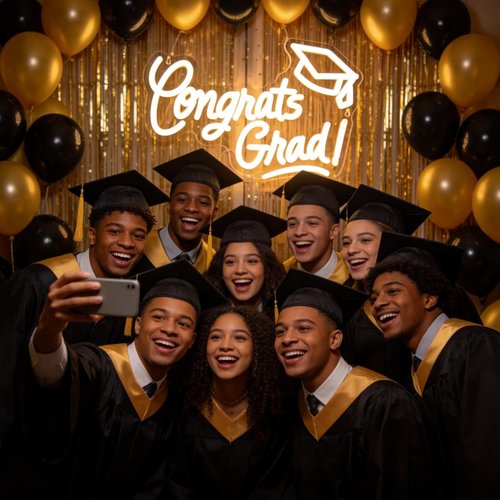 Congrats Grad Neon Sign with Graduation Cap, 16*11In Warm White Grad Light Up Led Sign for Class of 2026 Graduation Party Decorations Prom Celebration Gifts Kindergarten High School College Wall Decor
