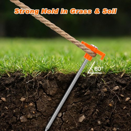 FEED GARDEN Heavy Duty Tent Stakes - 7 Inch Galvanized Steel Ground Anchors | Rust Resistant & High Visibility Orange Head - 10 Pack