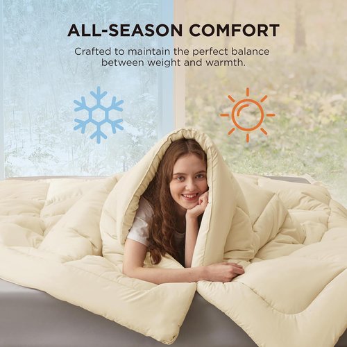 Bedsure Comforter Duvet Insert - All-Season Quilted Queen Size Bedding, GentleSoft Down Alternative, Cream 88 x 88 Inches