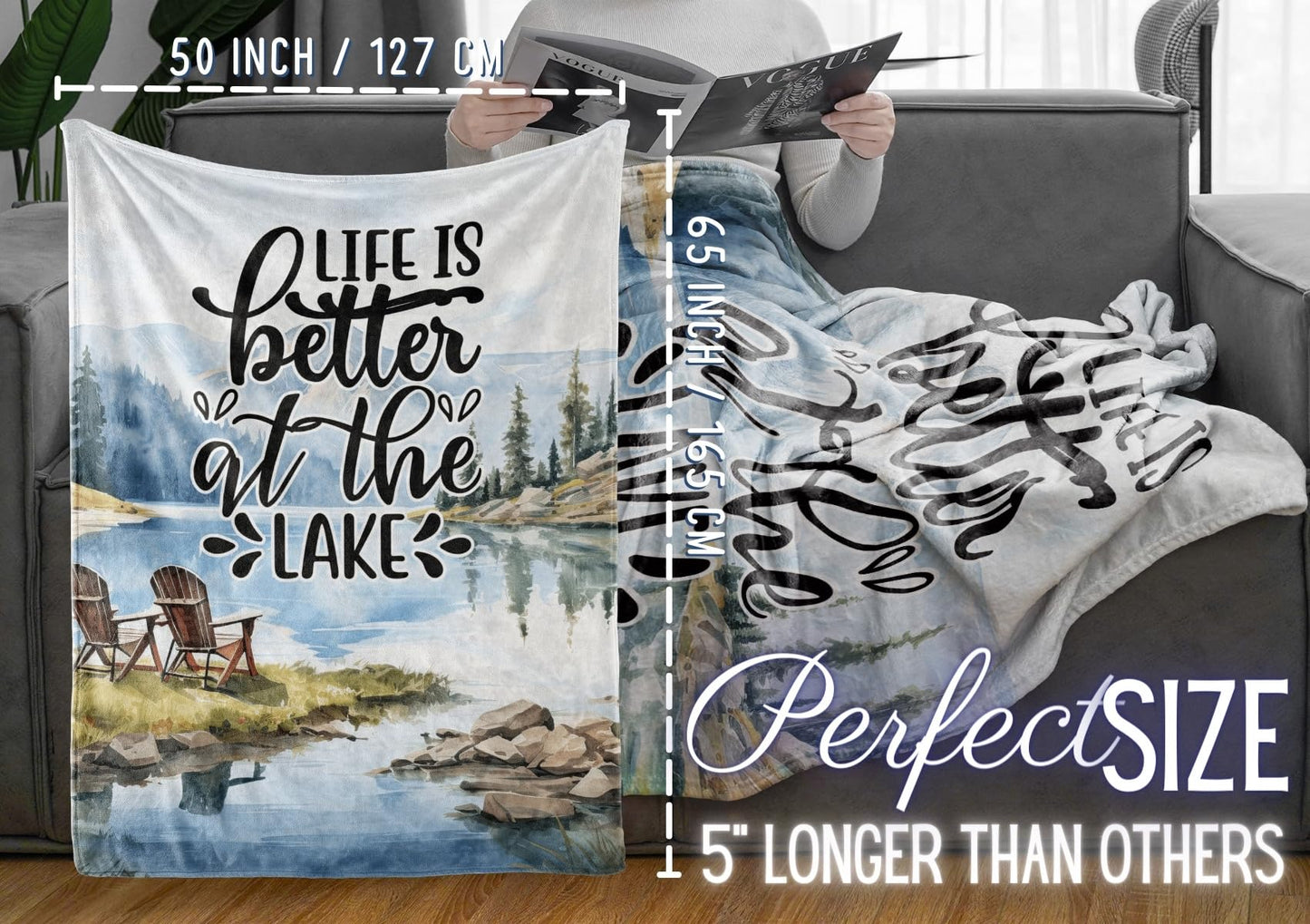 Lake House/Life Gifts Blanket Throw for Women Men - Boating/Fishing Gifts - House Decor Decorations for Home Porch Bed Sofa - Better, 50" x 65"