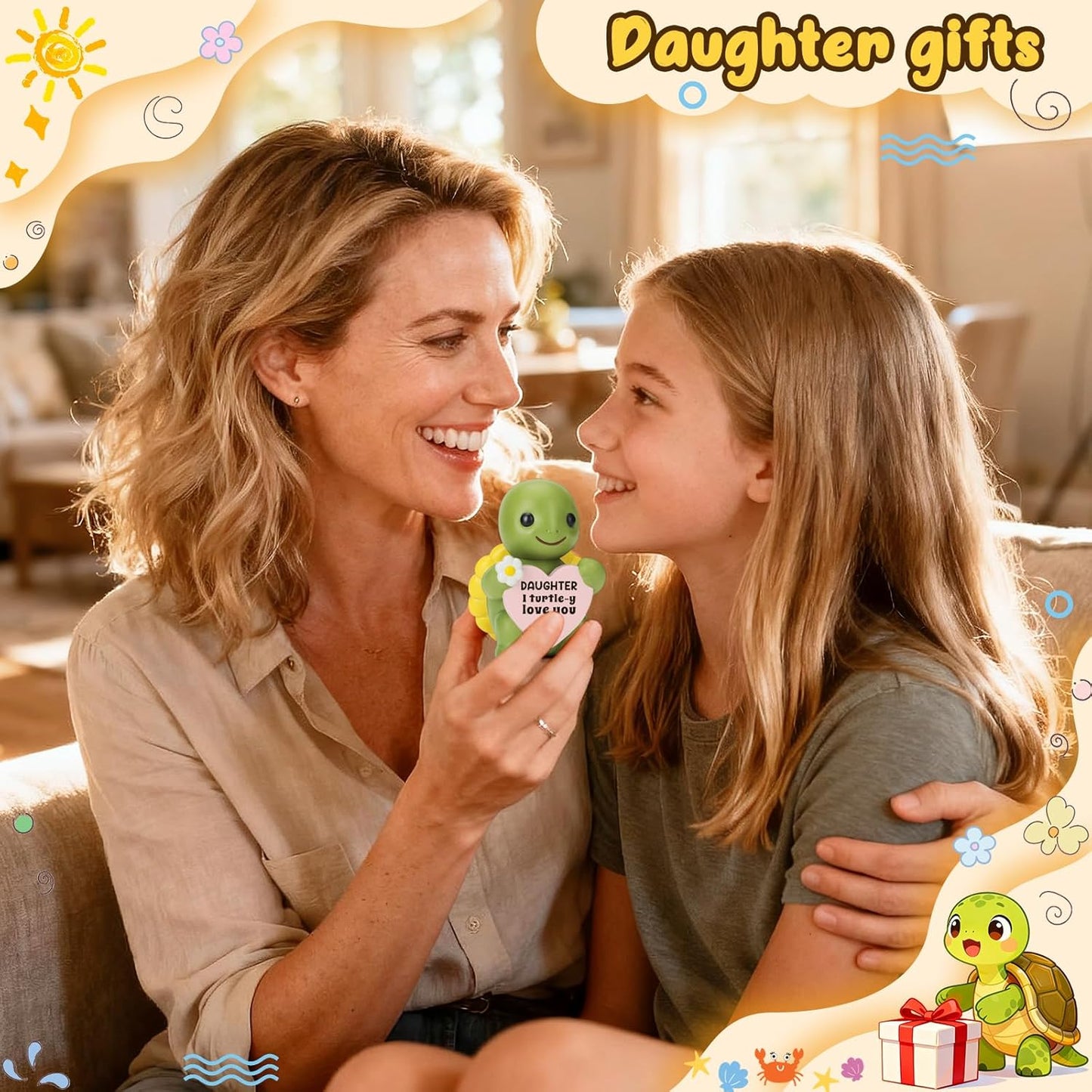 Skiennix Cute Mini Resin Turtle Figurines - Heartwarming Mother's Day Gift for Daughters & Kids | Emotional Desk Decor