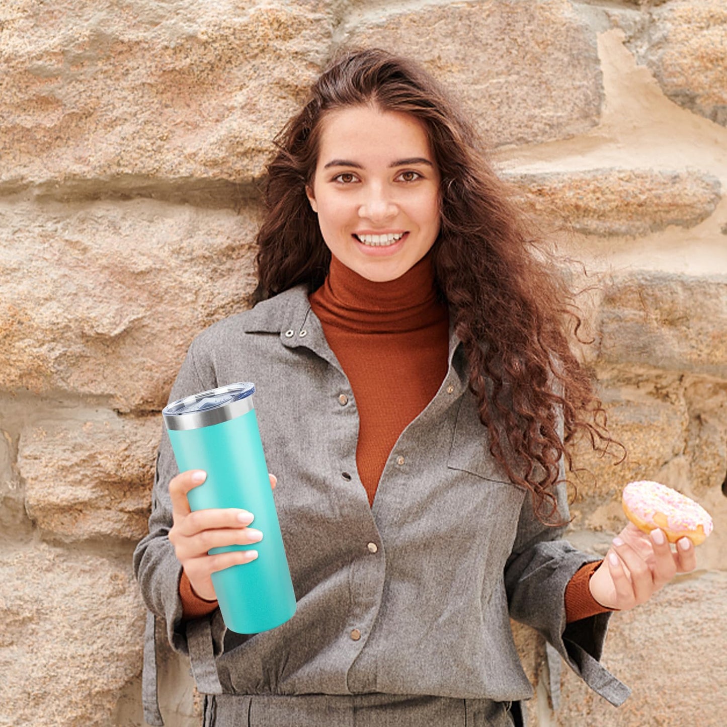 FristChoice 20 oz Skinny Tumbler with Lid and Straw,Stainless Steel Vacuum Insulated Tumbler Cup Double Wall Leak-proof Coffee Mug,Travel Thermal Water Tumbler for Home,Office,Outdoor(Teal,8)